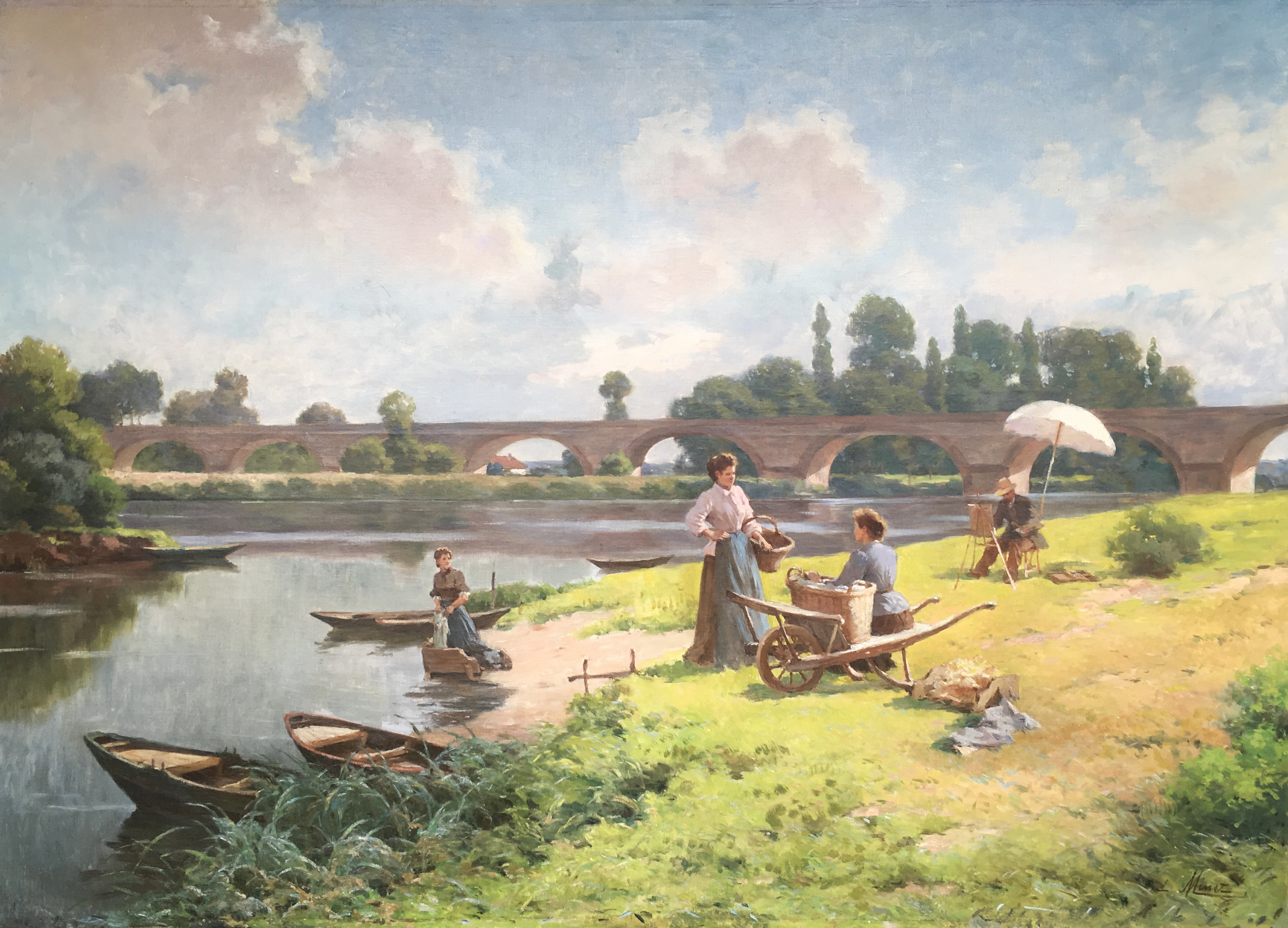 Emile_Louis_Minet,_Les_Lavandières_et_le_Peintre_à_Pont_de_L'Arche